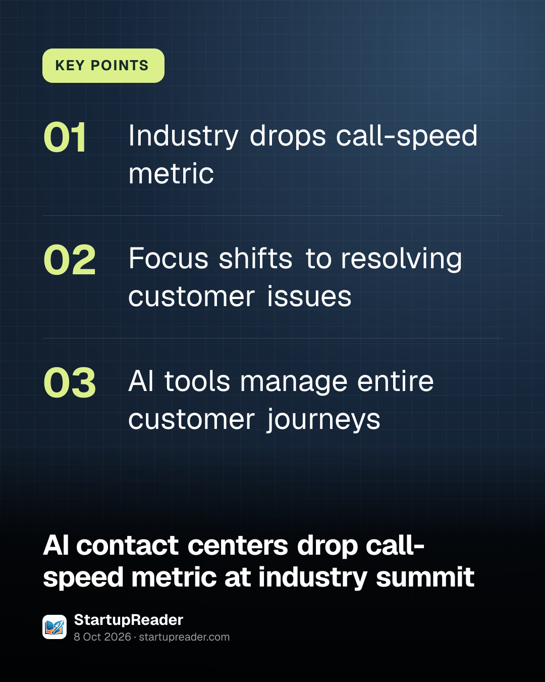 KEY POINTS. Industry drops call-speed metric; Focus shifts to resolving customer issues; AI tools manage entire customer journeys.
