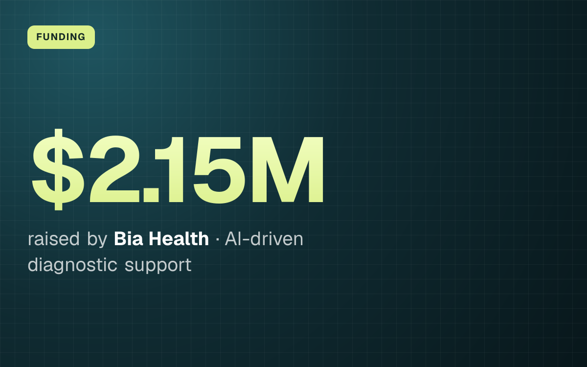 FUNDING. $2.15M raised by Bia Health, AI-driven diagnostic support.