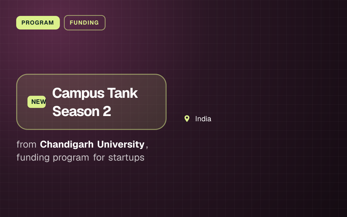 PROGRAM. Campus Tank Season 2 from Chandigarh University, funding program for startups. India.