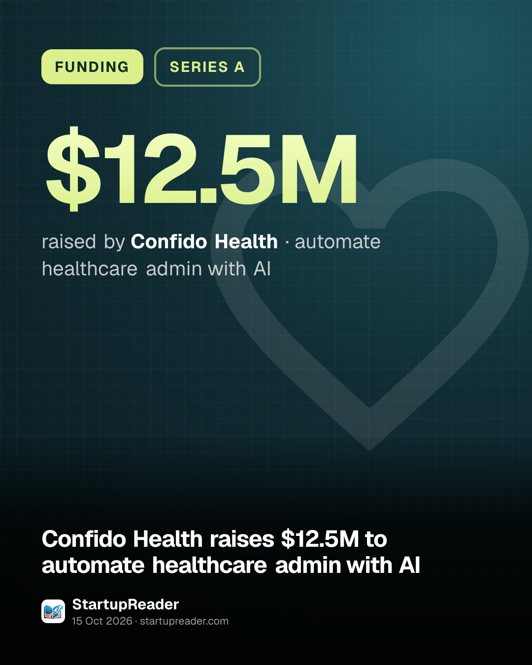 FUNDING. $12.5M raised by Confido Health, automate healthcare admin with AI.