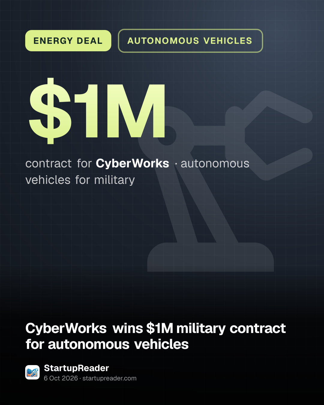 ENERGY DEAL. $1M contract for CyberWorks, autonomous vehicles for military.