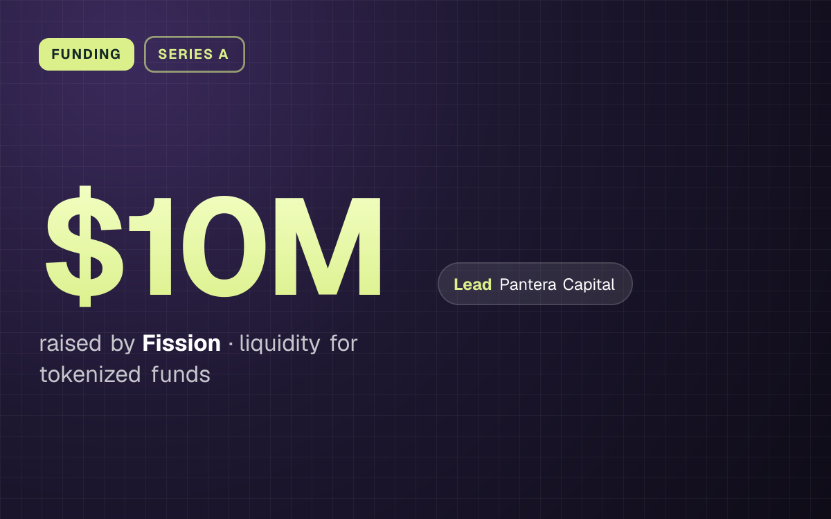 FUNDING. $10M raised by Fission, liquidity for tokenized funds. led by Pantera Capital.