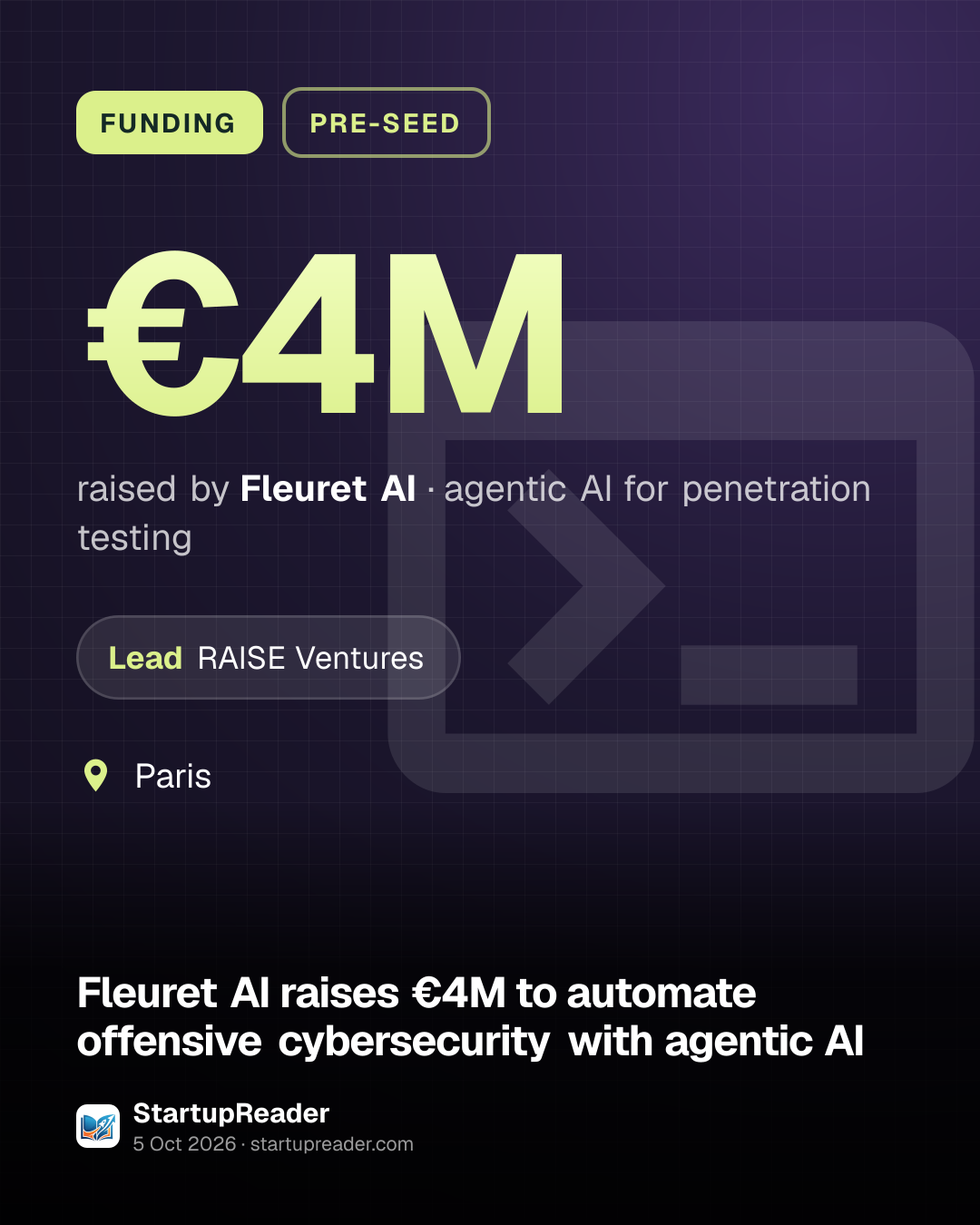 FUNDING. €4M raised by Fleuret AI, agentic AI for penetration testing. led by RAISE Ventures. Paris.