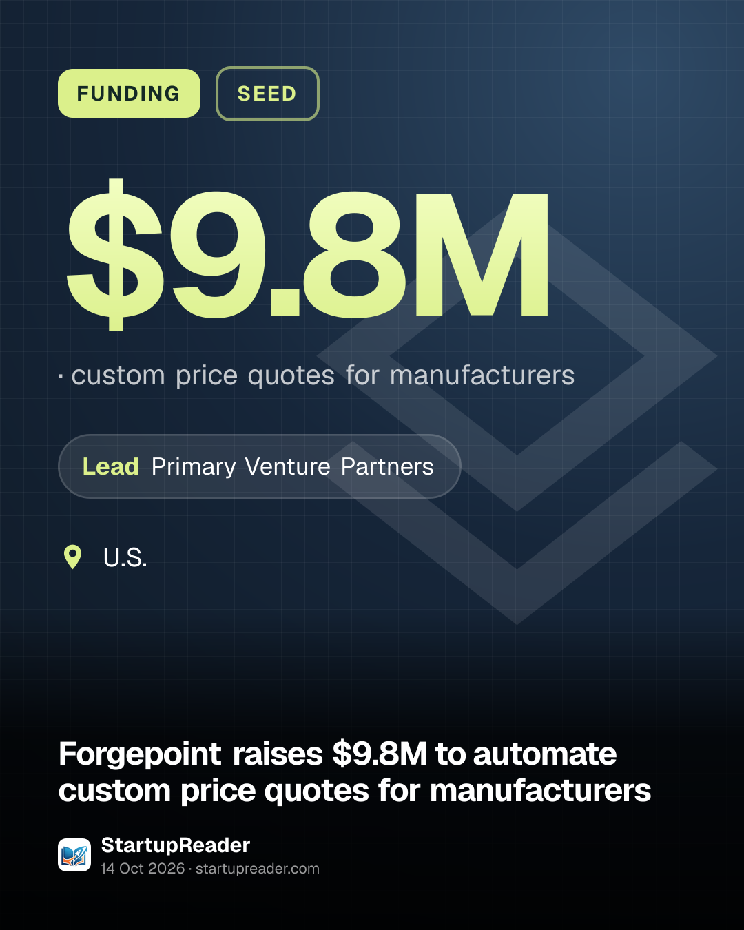 FUNDING. $9.8M, custom price quotes for manufacturers. led by Primary Venture Partners. U.S..