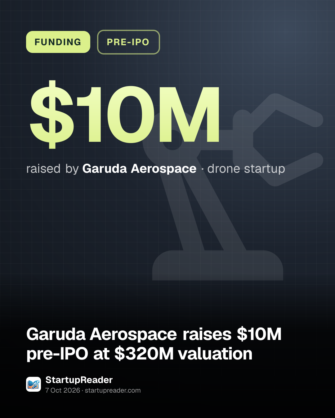 FUNDING. $10M raised by Garuda Aerospace, drone startup.
