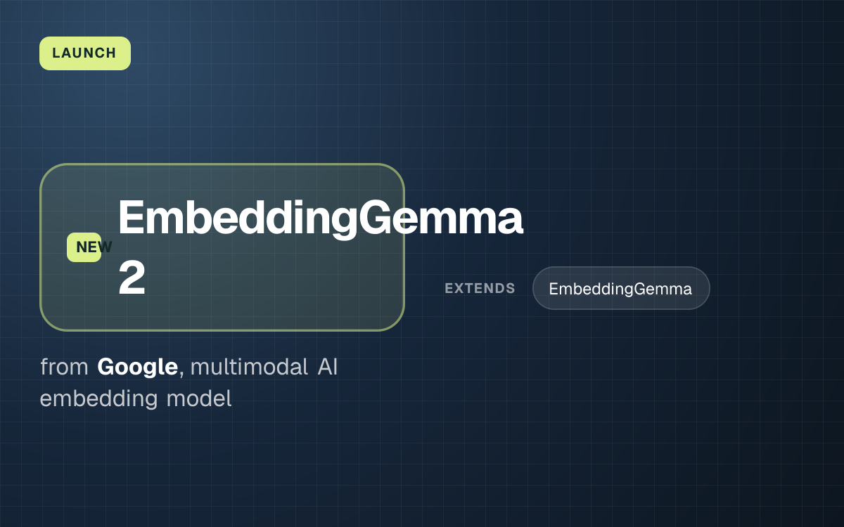 LAUNCH. EmbeddingGemma 2 from Google, multimodal AI embedding model. extends: EmbeddingGemma.