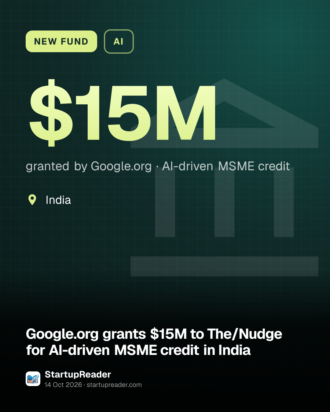 NEW FUND. $15M granted by Google.org, AI-driven MSME credit. India.