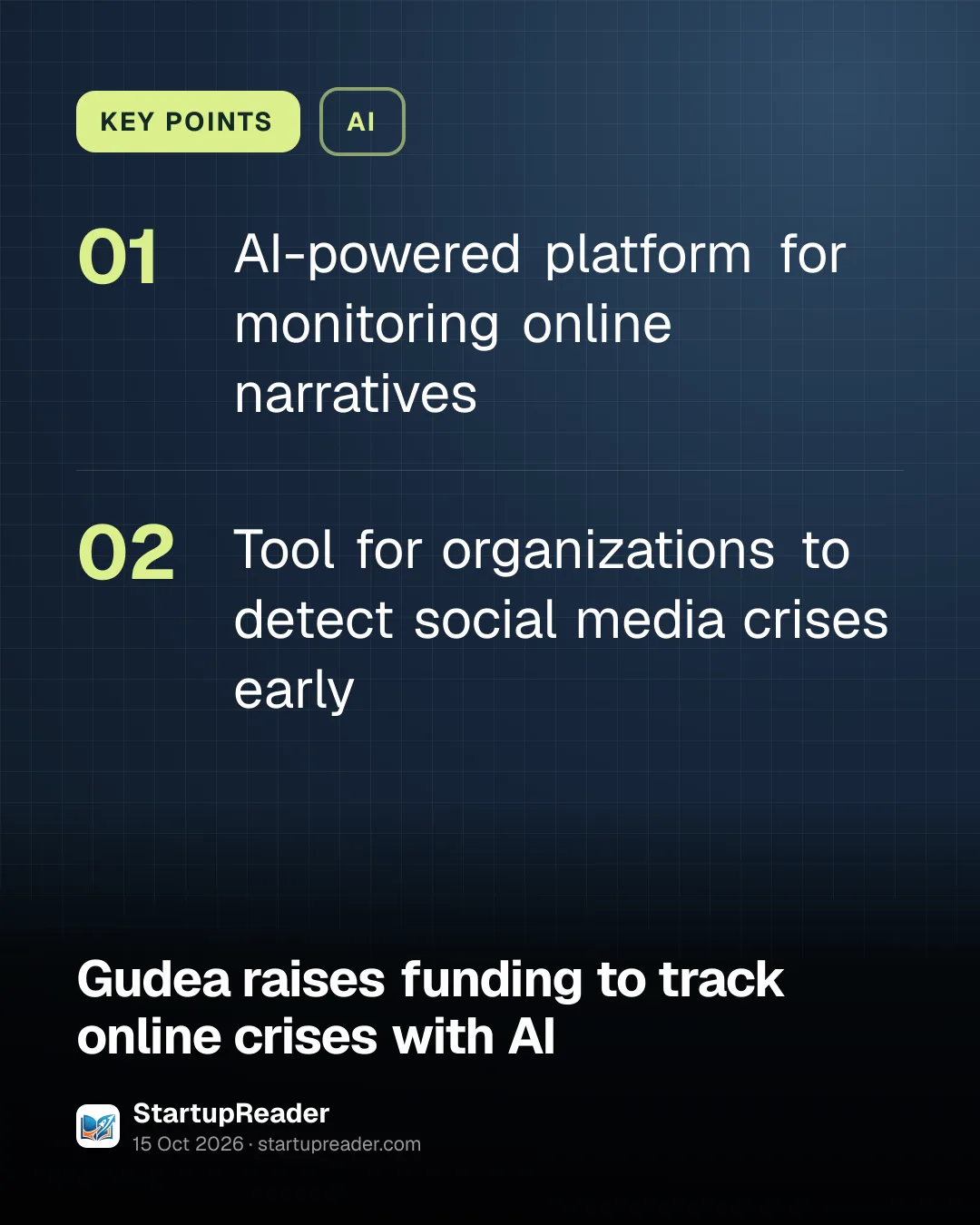 KEY POINTS. AI-powered platform for monitoring online narratives; Tool for organizations to detect social media crises early.