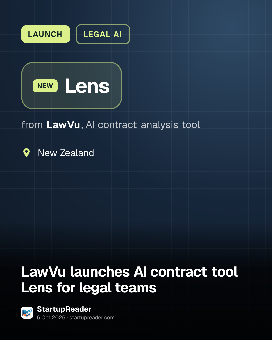 LAUNCH. Lens from LawVu, AI contract analysis tool. New Zealand.