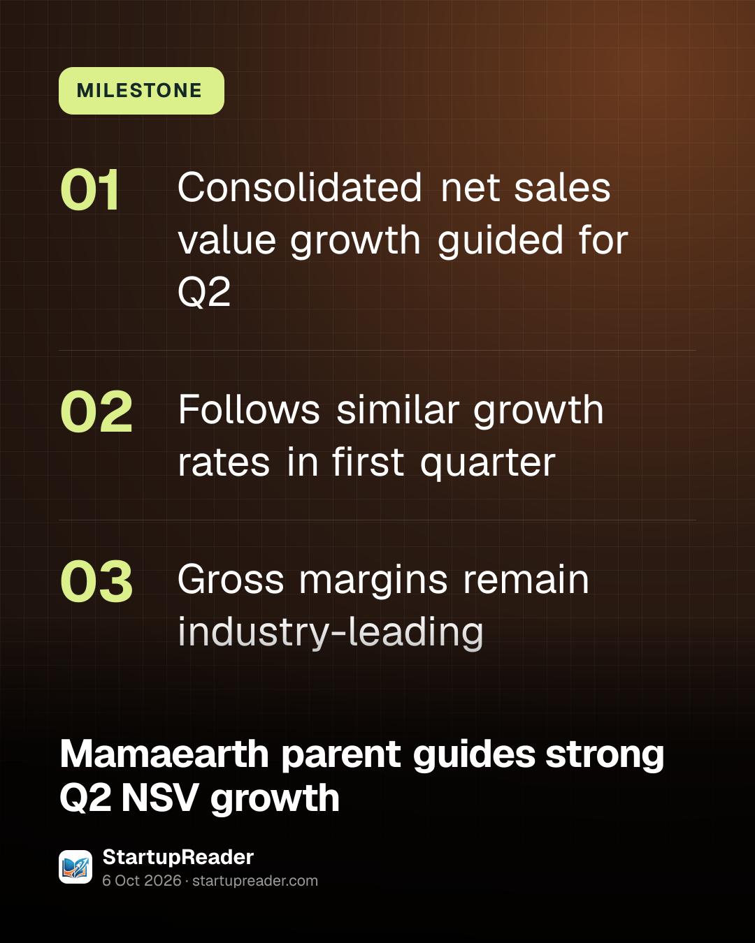 MILESTONE. Consolidated net sales value growth guided for Q2; Follows similar growth rates in first quarter; Gross margins remain industry-leading.