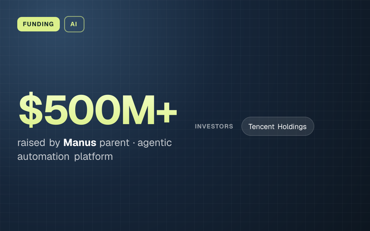 FUNDING. $500M+ raised by Manus parent, agentic automation platform. investors: Tencent Holdings.