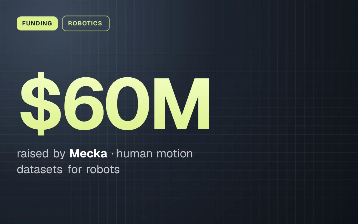 FUNDING. $60M raised by Mecka, human motion datasets for robots.