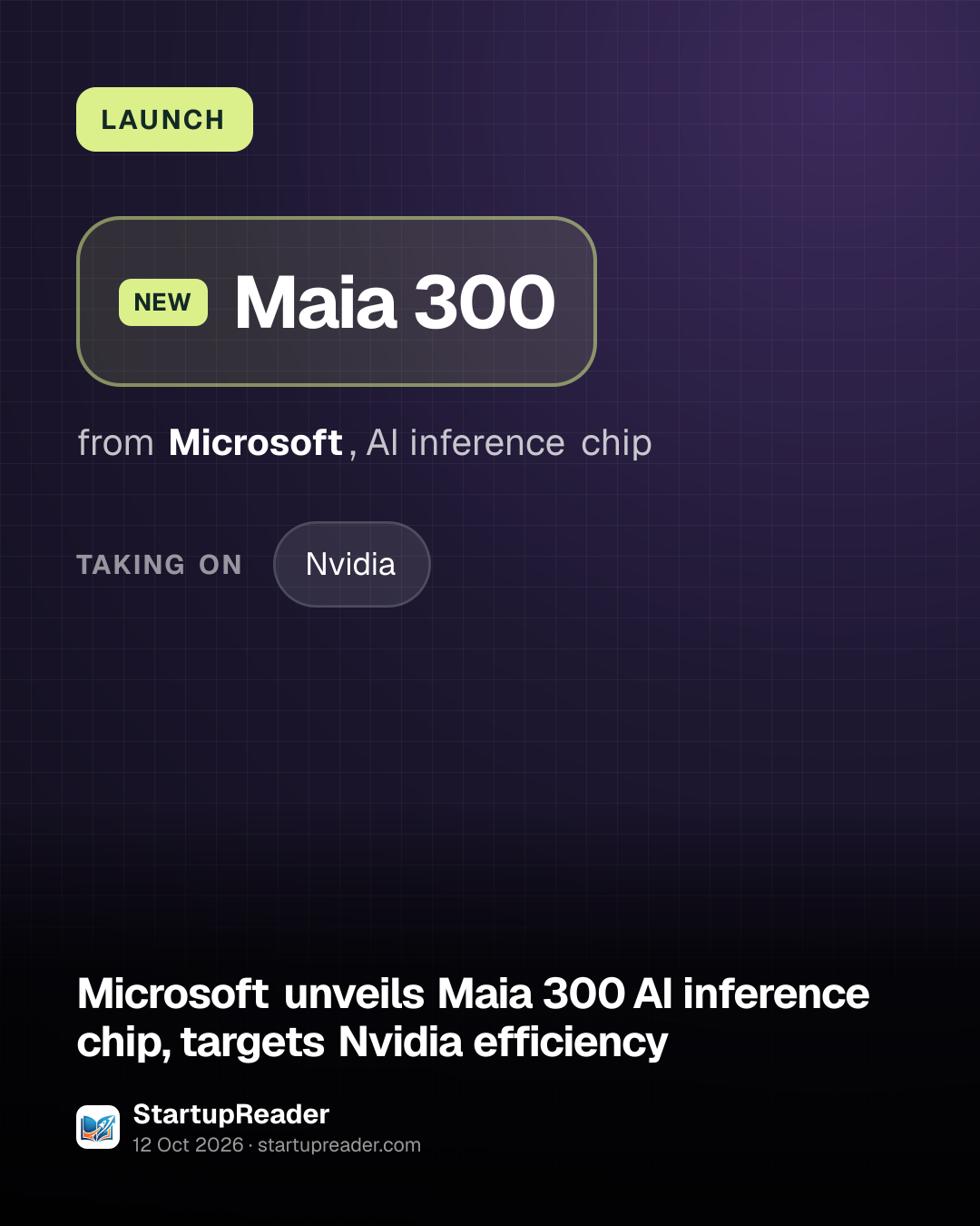 LAUNCH. Maia 300 from Microsoft, AI inference chip. taking on: Nvidia.