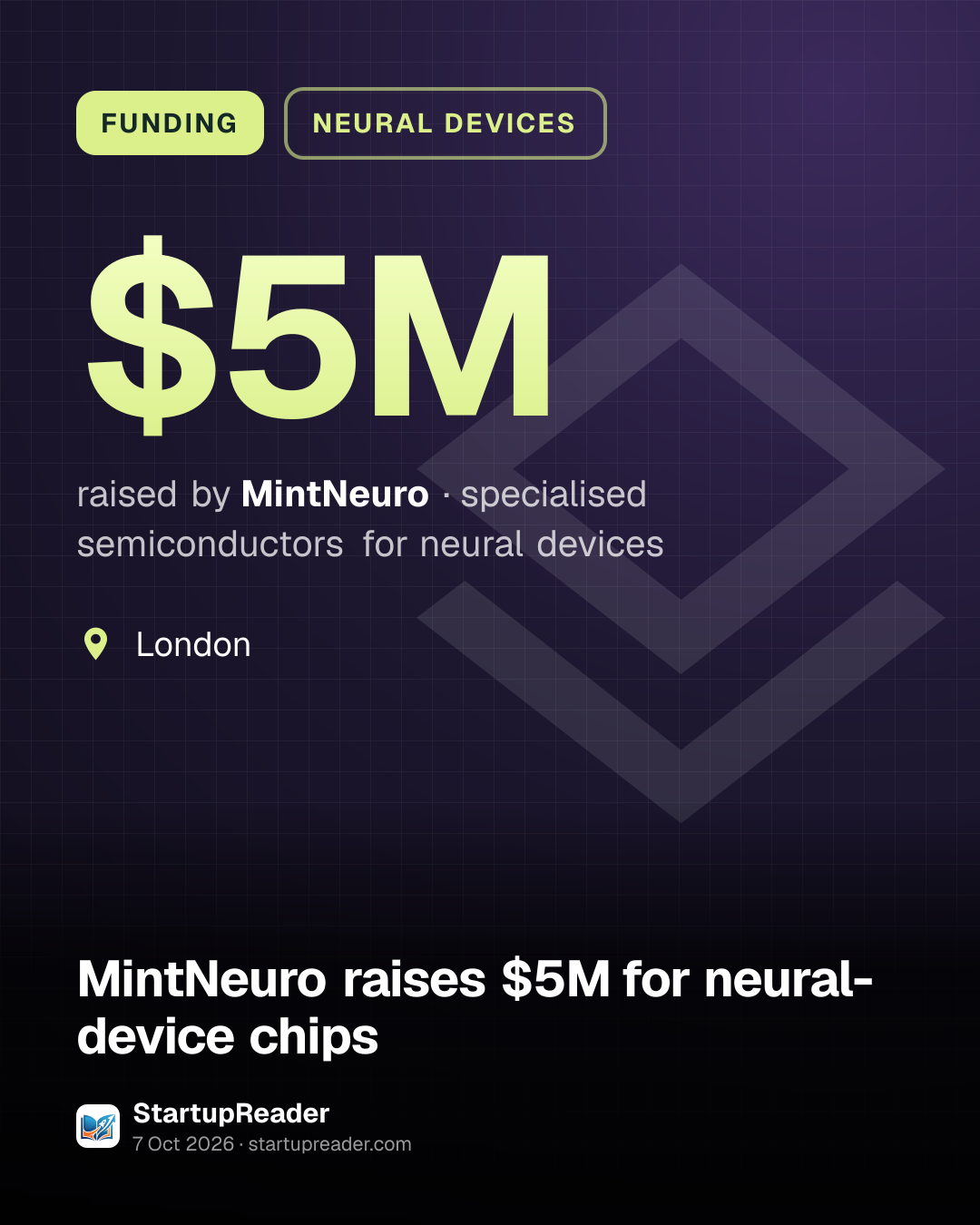 FUNDING. $5M raised by MintNeuro, specialised semiconductors for neural devices. London.