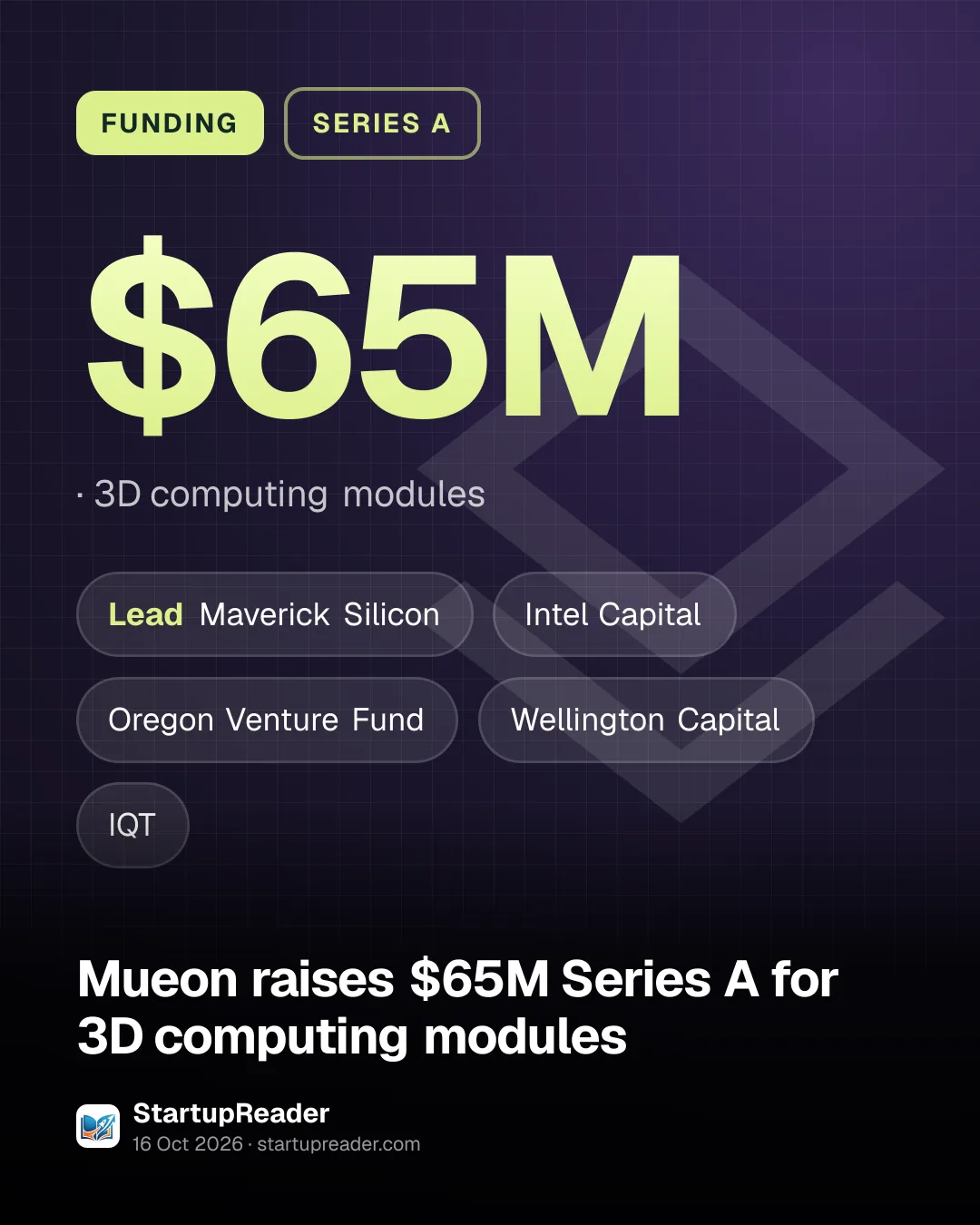 FUNDING. $65M, 3D computing modules. led by Maverick Silicon, Intel Capital, Oregon Venture Fund, Wellington Capital, IQT.
