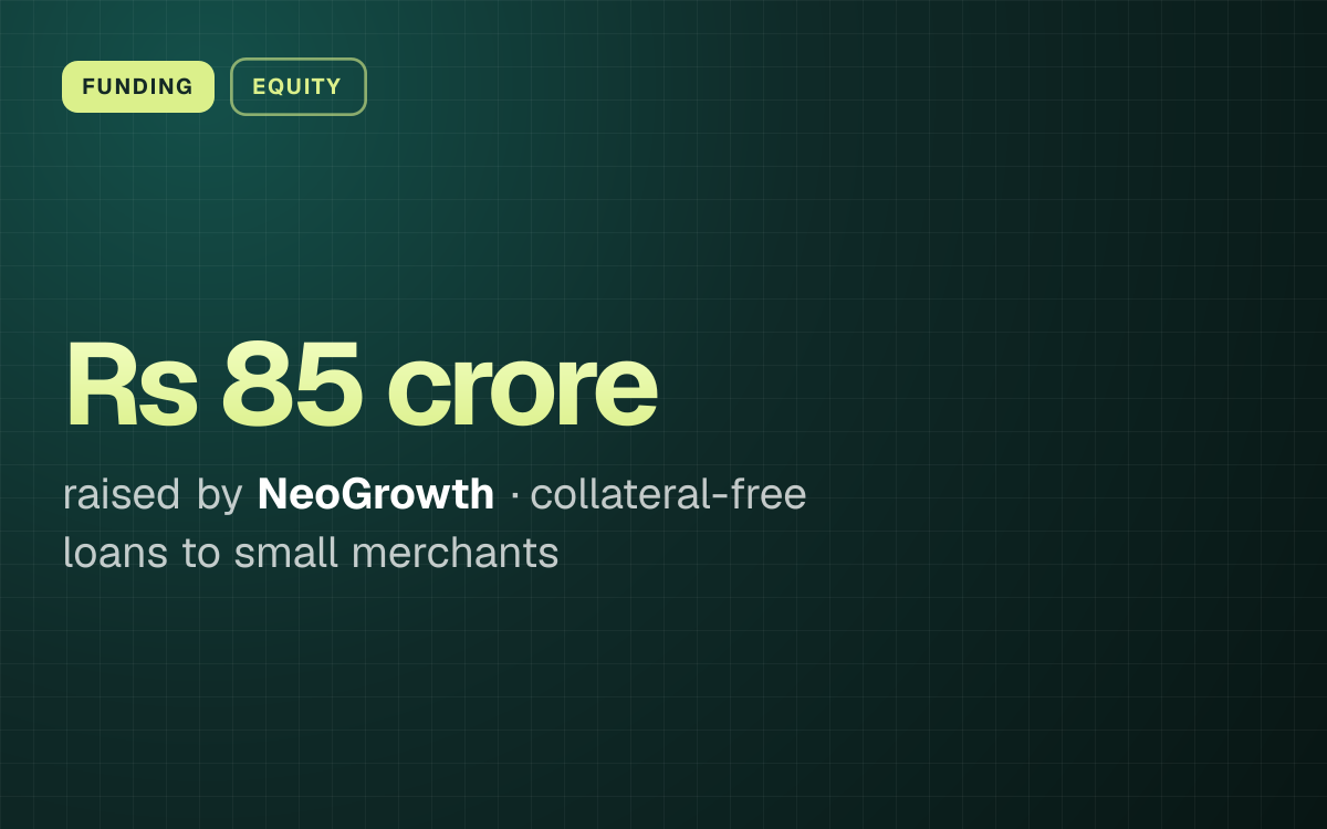 FUNDING. Rs 85 crore raised by NeoGrowth, collateral-free loans to small merchants.