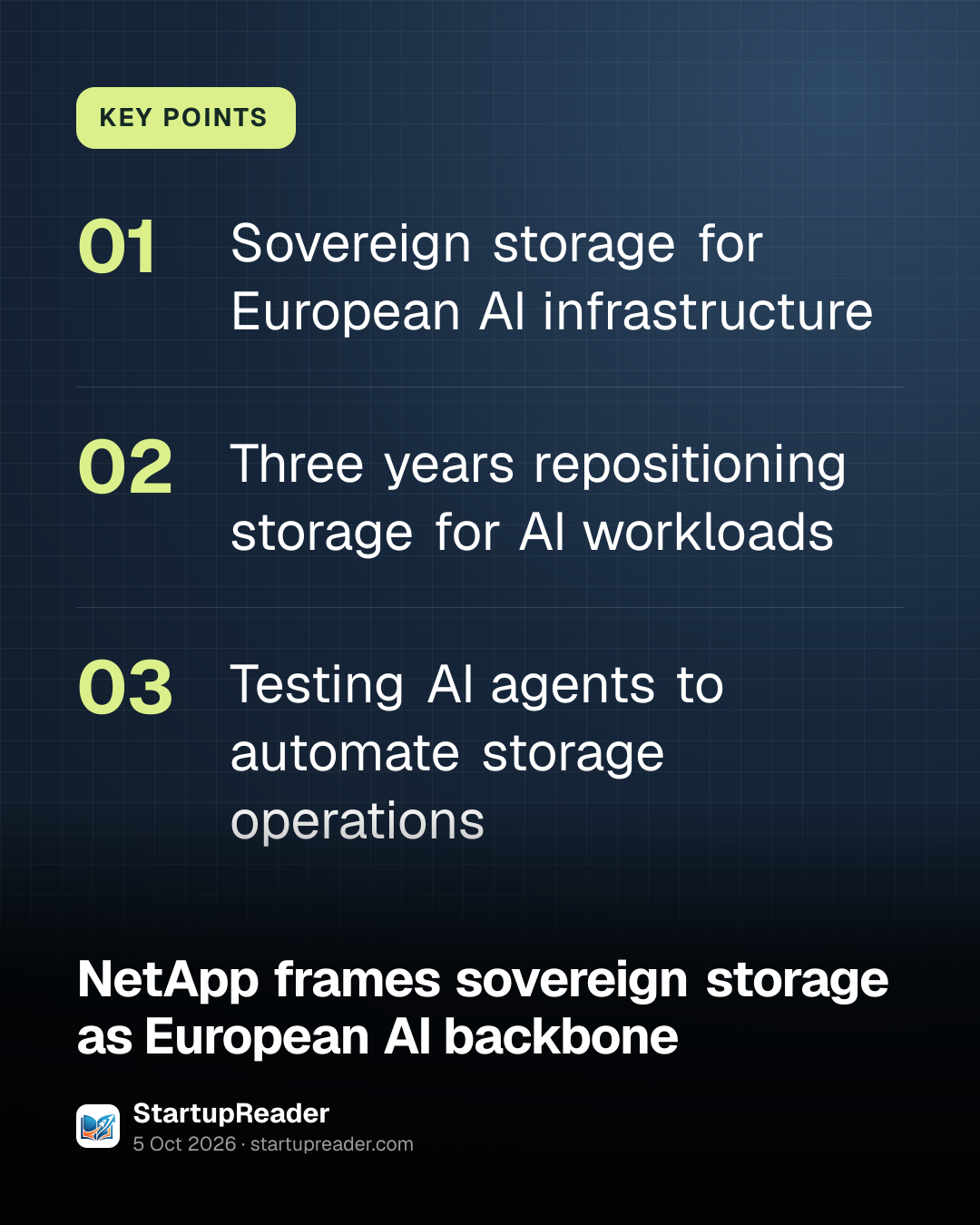 KEY POINTS. Sovereign storage for European AI infrastructure; Three years repositioning storage for AI workloads; Testing AI agents to automate storage operations.