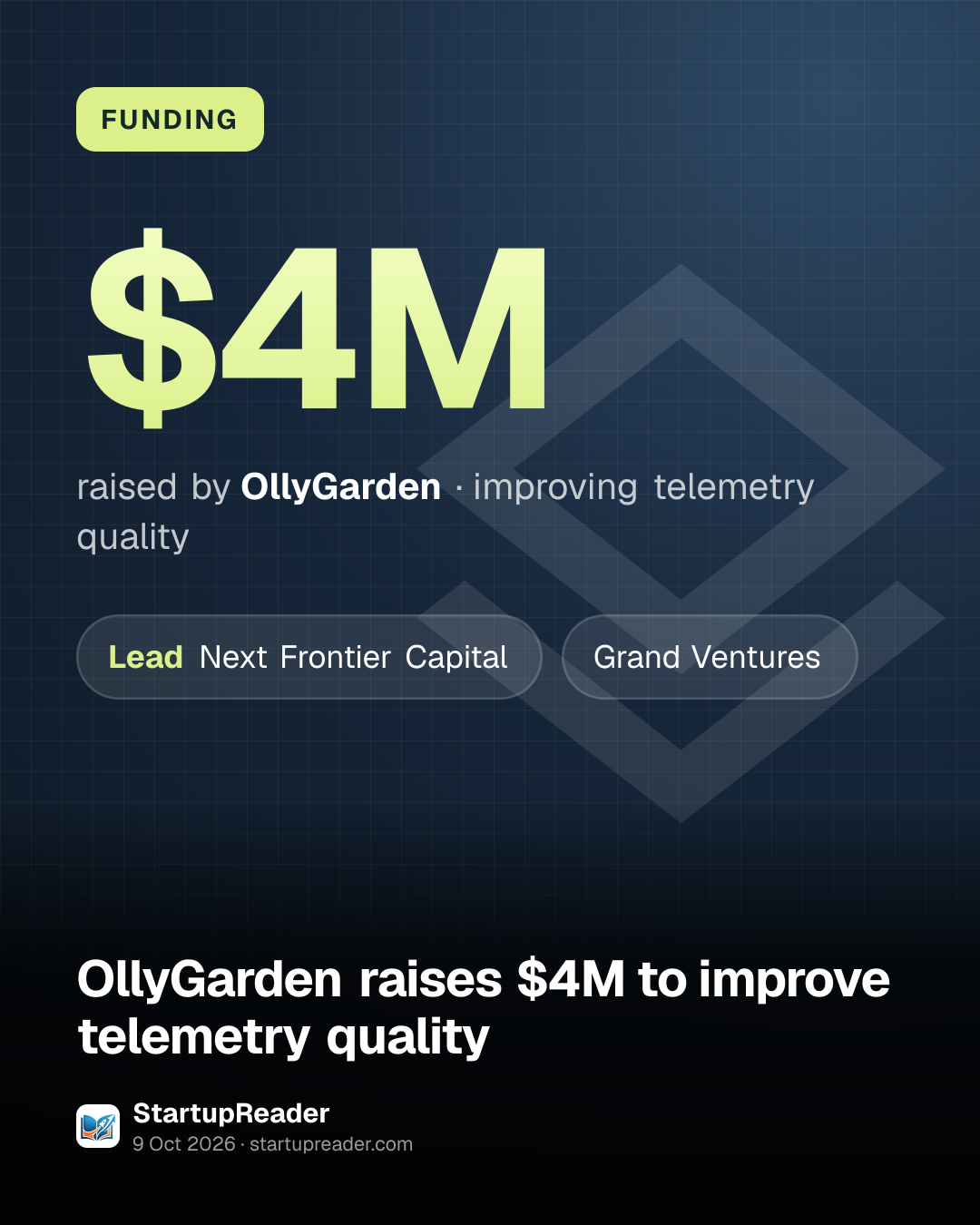 FUNDING. $4M raised by OllyGarden, improving telemetry quality. led by Next Frontier Capital, Grand Ventures.