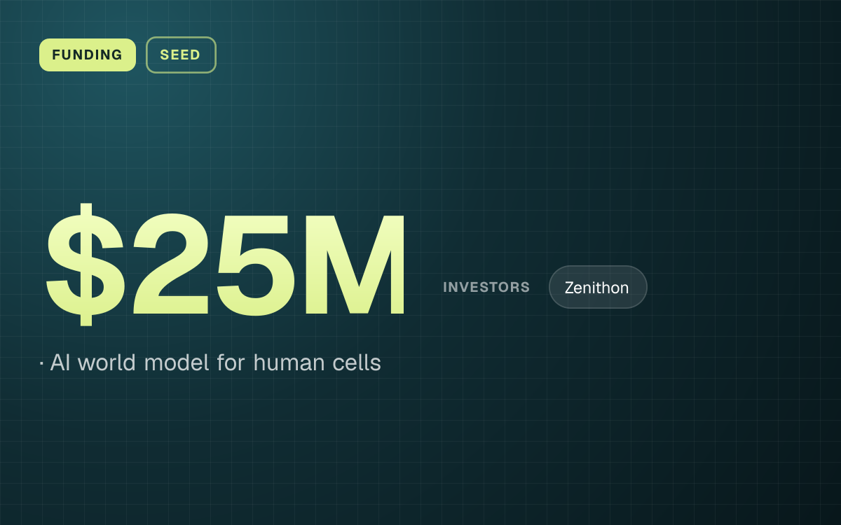 FUNDING. $25M, AI world model for human cells. investors: Zenithon.