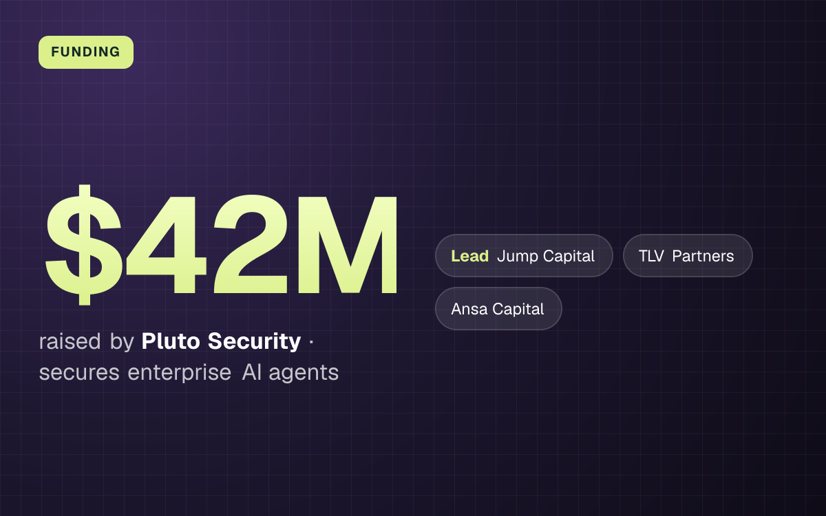FUNDING. $42M raised by Pluto Security, secures enterprise AI agents. led by Jump Capital, TLV Partners, Ansa Capital.