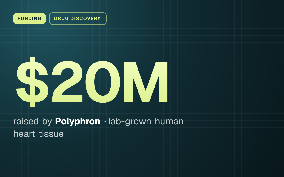 FUNDING. $20M raised by Polyphron, lab-grown human heart tissue.