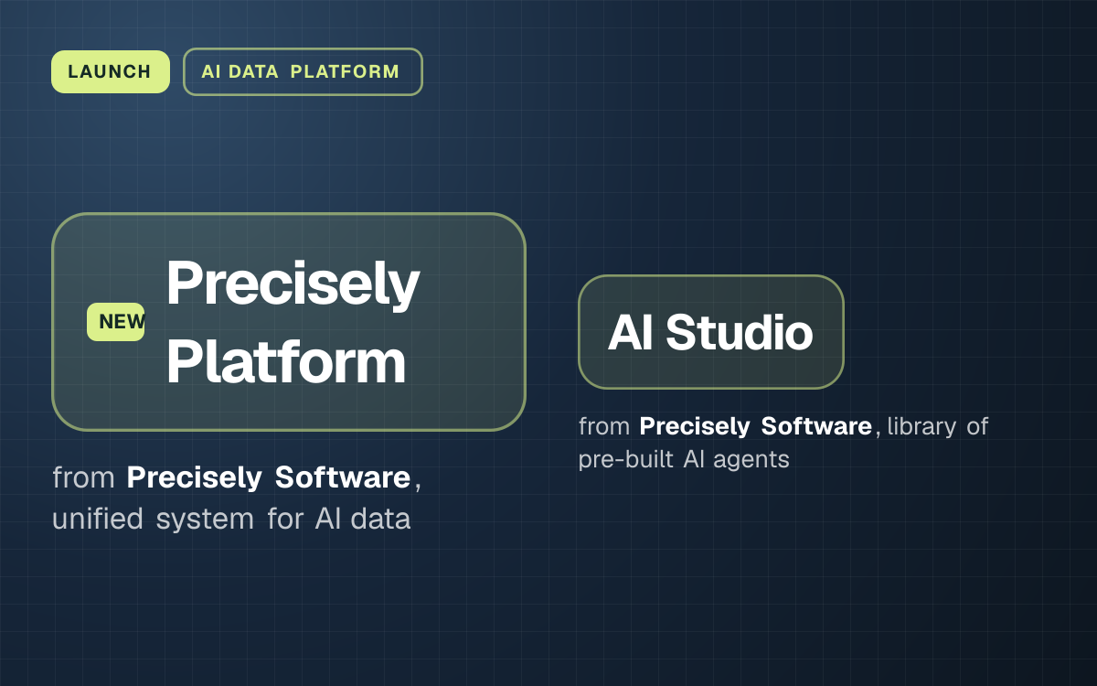 LAUNCH. Precisely Platform from Precisely Software, unified system for AI data. AI Studio from Precisely Software, library of pre-built AI agents.