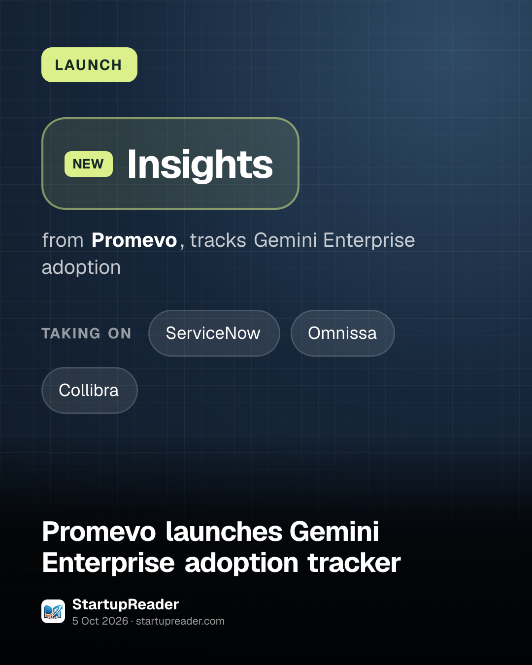 LAUNCH. Insights from Promevo, tracks Gemini Enterprise adoption. taking on: ServiceNow, Omnissa, Collibra.