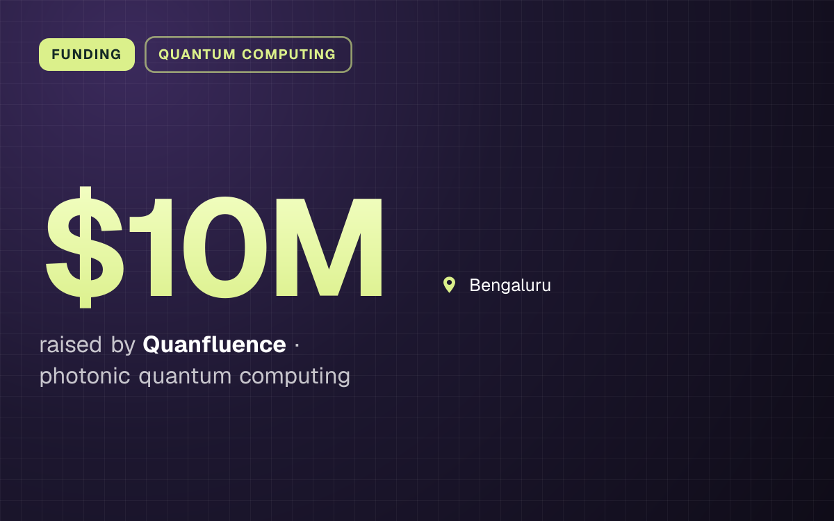 FUNDING. $10M raised by Quanfluence, photonic quantum computing. Bengaluru.