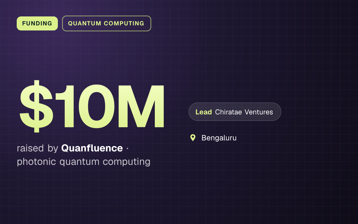 FUNDING. $10M raised by Quanfluence, photonic quantum computing. led by Chiratae Ventures. Bengaluru.
