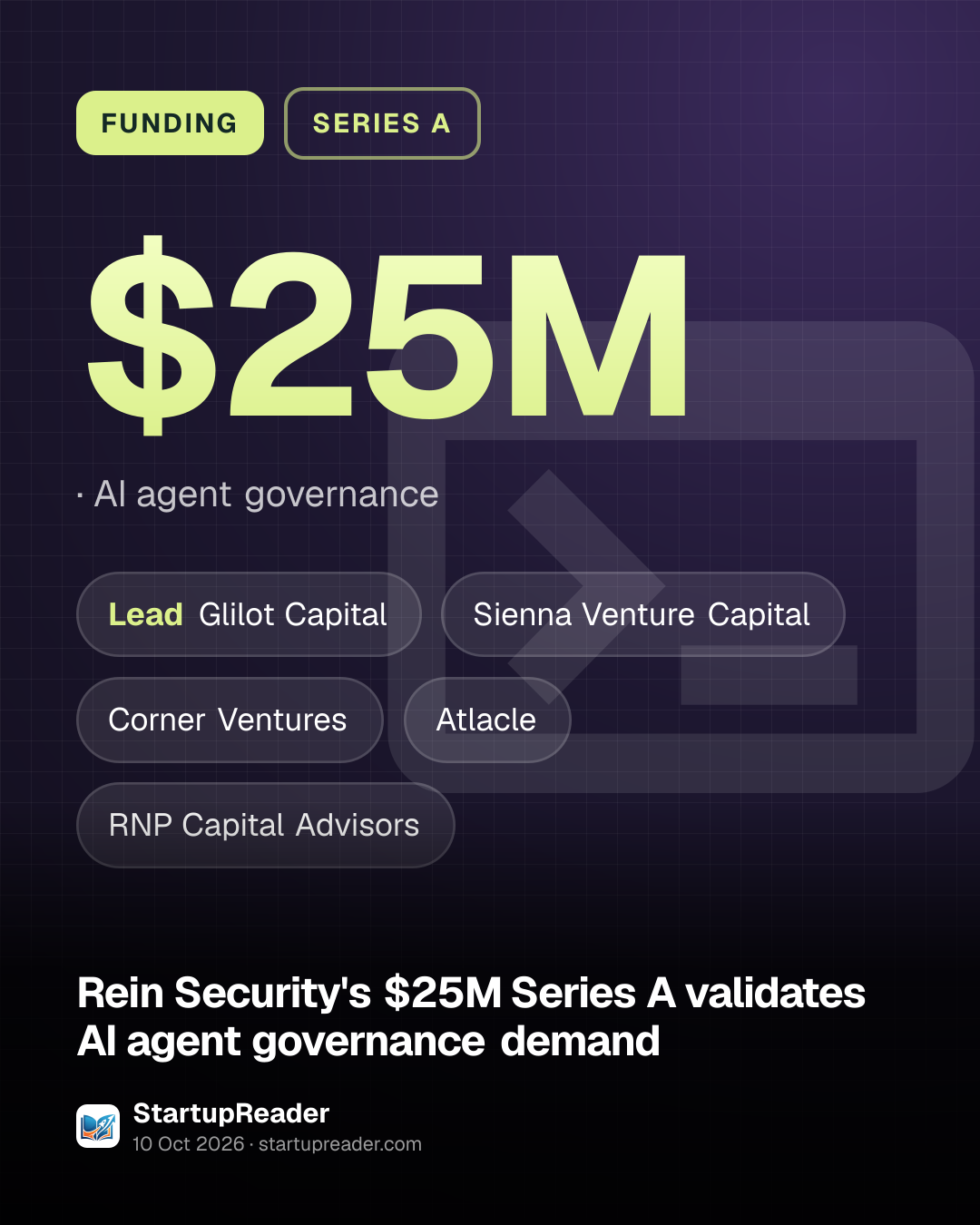 FUNDING. $25M, AI agent governance. led by Glilot Capital, Sienna Venture Capital, Corner Ventures, Atlacle, RNP Capital Advisors.