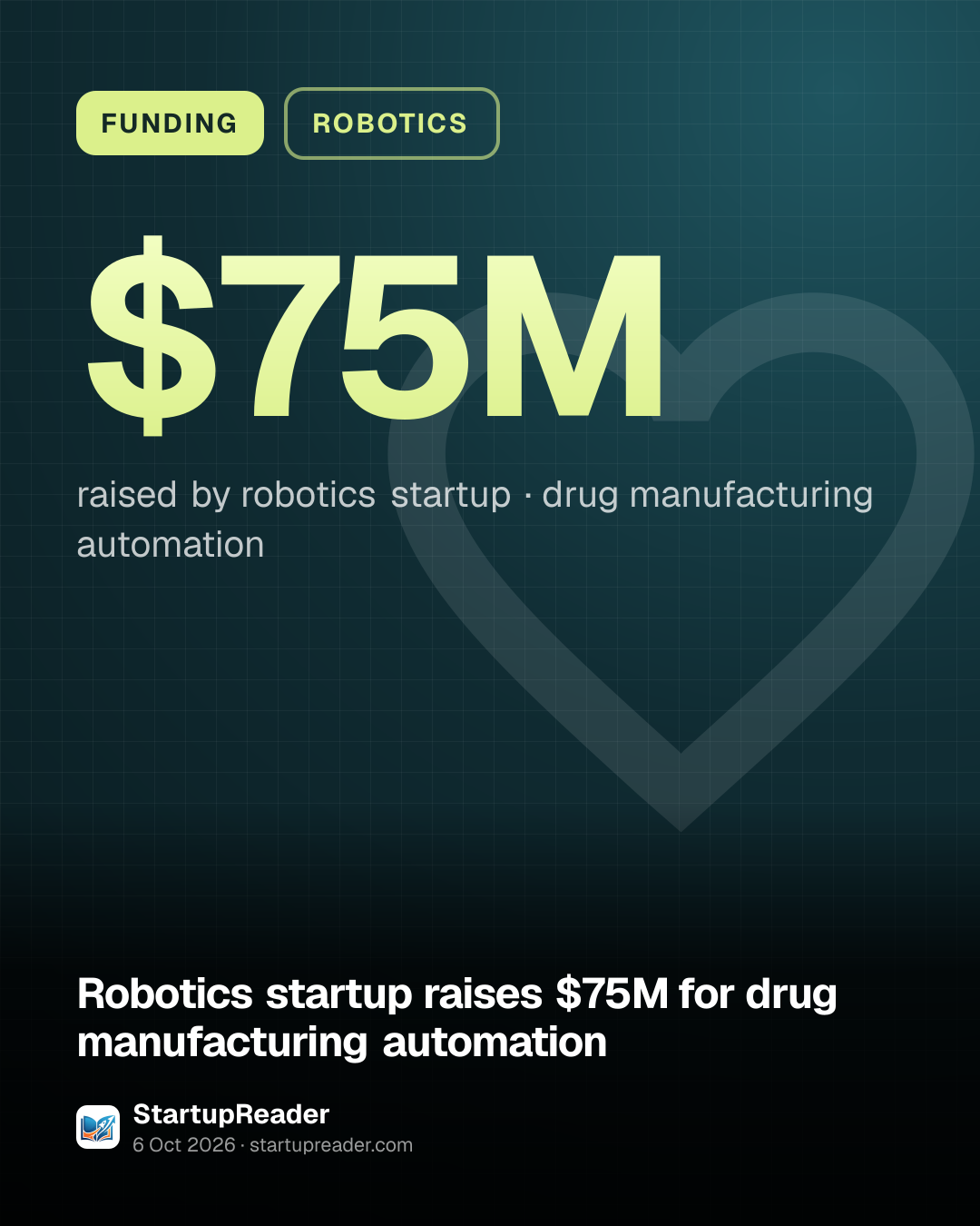 FUNDING. $75M raised by robotics startup, drug manufacturing automation.