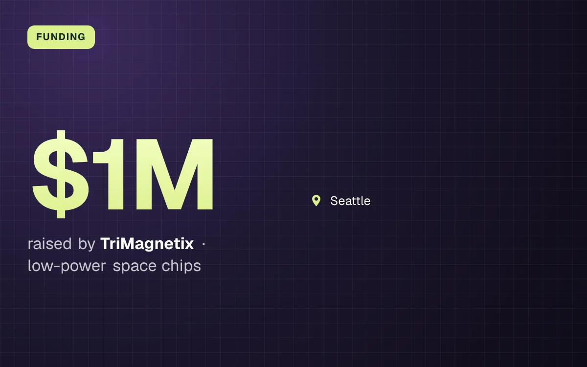 FUNDING. $1M raised by TriMagnetix, low-power space chips. Seattle.
