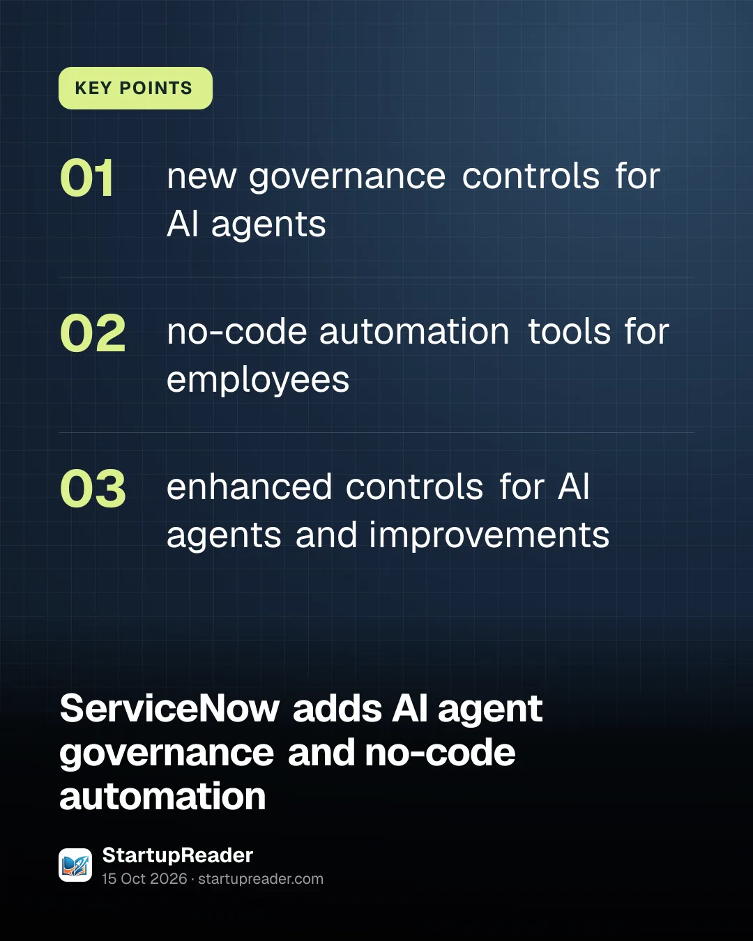 KEY POINTS. new governance controls for AI agents; no-code automation tools for employees; enhanced controls for AI agents and improvements.