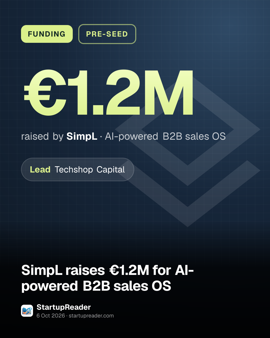 FUNDING. €1.2M raised by SimpL, AI-powered B2B sales OS. led by Techshop Capital.