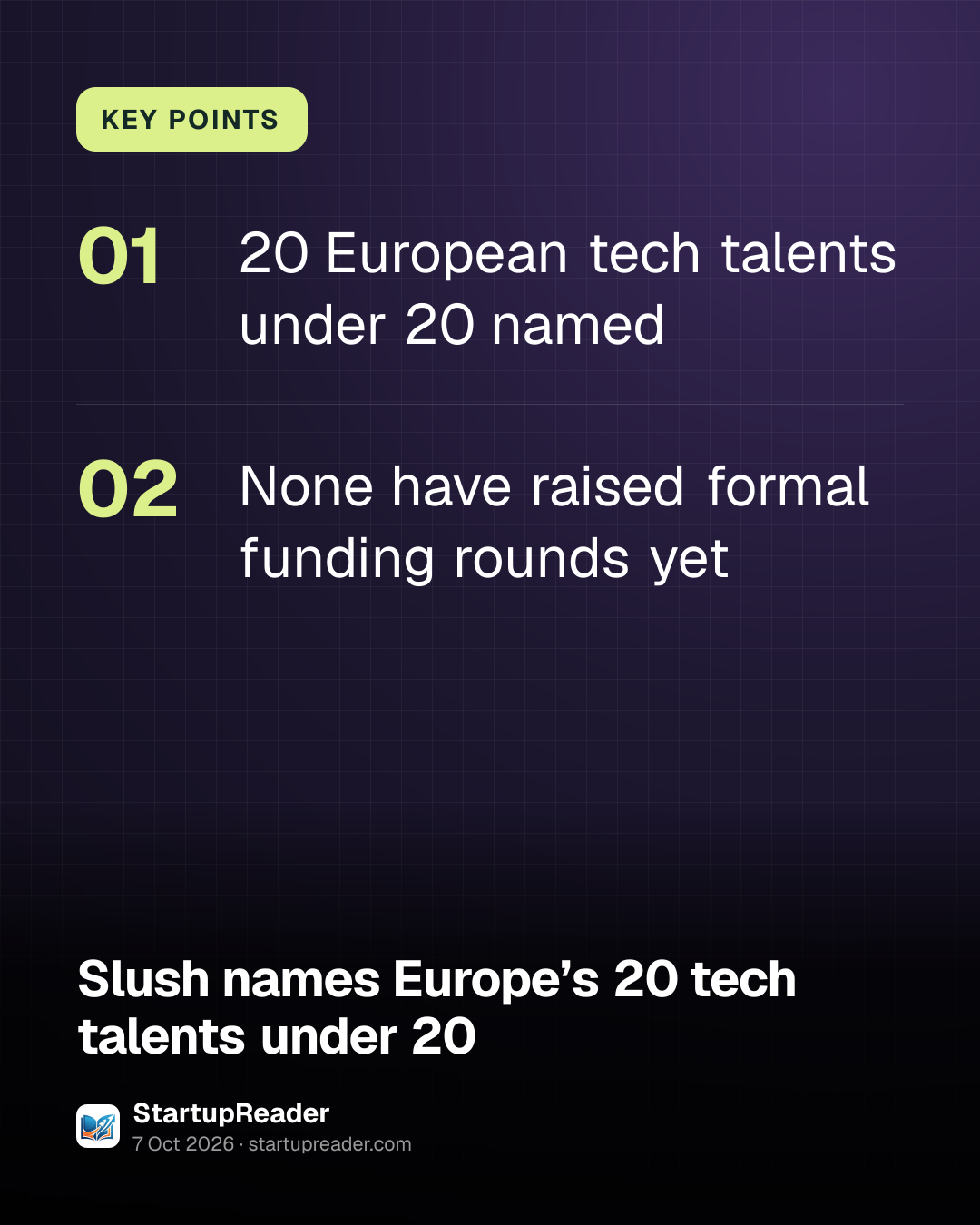 KEY POINTS. 20 European tech talents under 20 named; None have raised formal funding rounds yet.