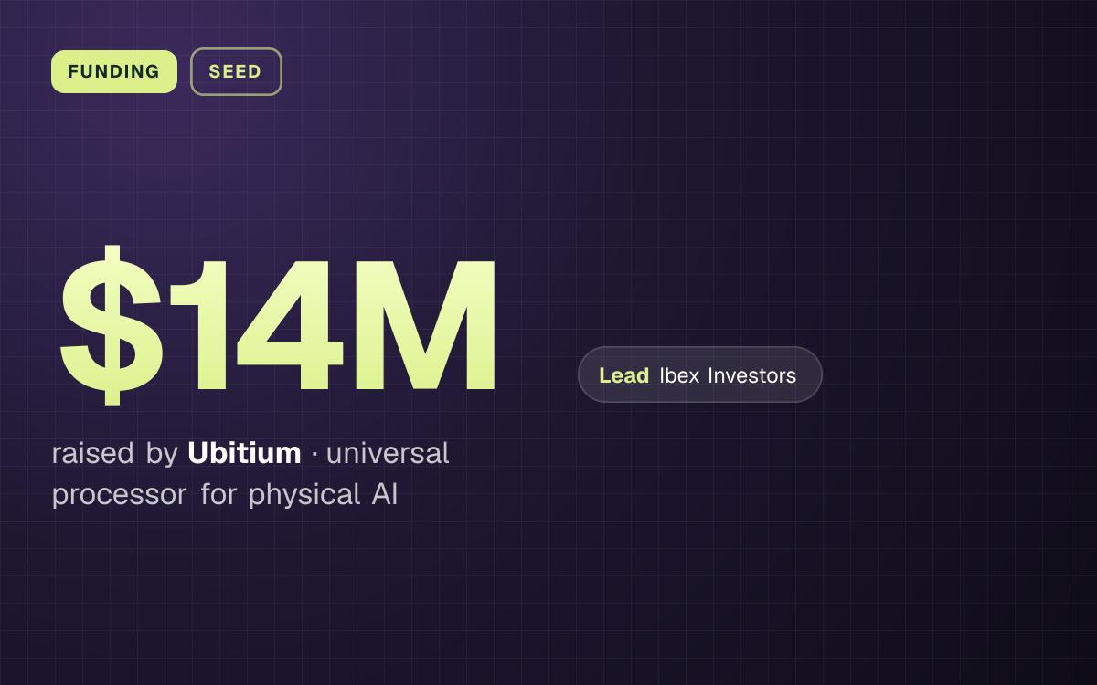 FUNDING. $14M raised by Ubitium, universal processor for physical AI. led by Ibex Investors.