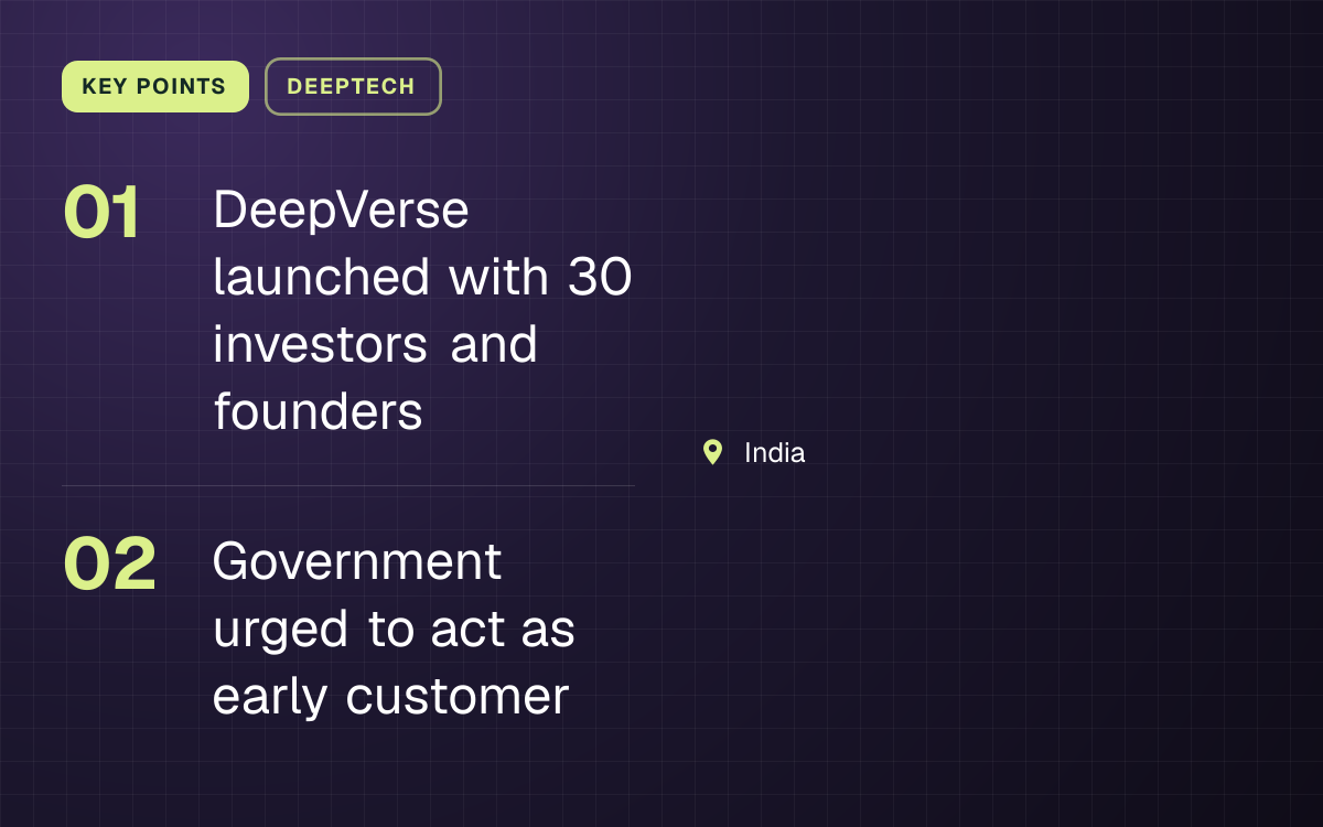 KEY POINTS. DeepVerse launched with 30 investors and founders; Government urged to act as early customer. India.