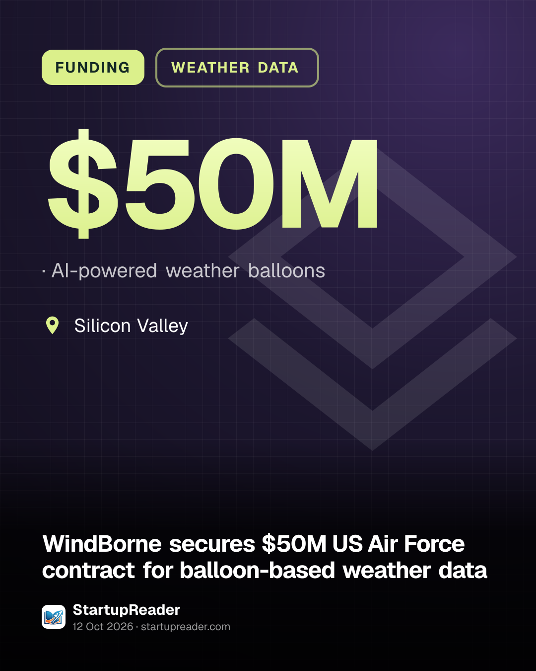 FUNDING. $50M, AI-powered weather balloons. Silicon Valley.