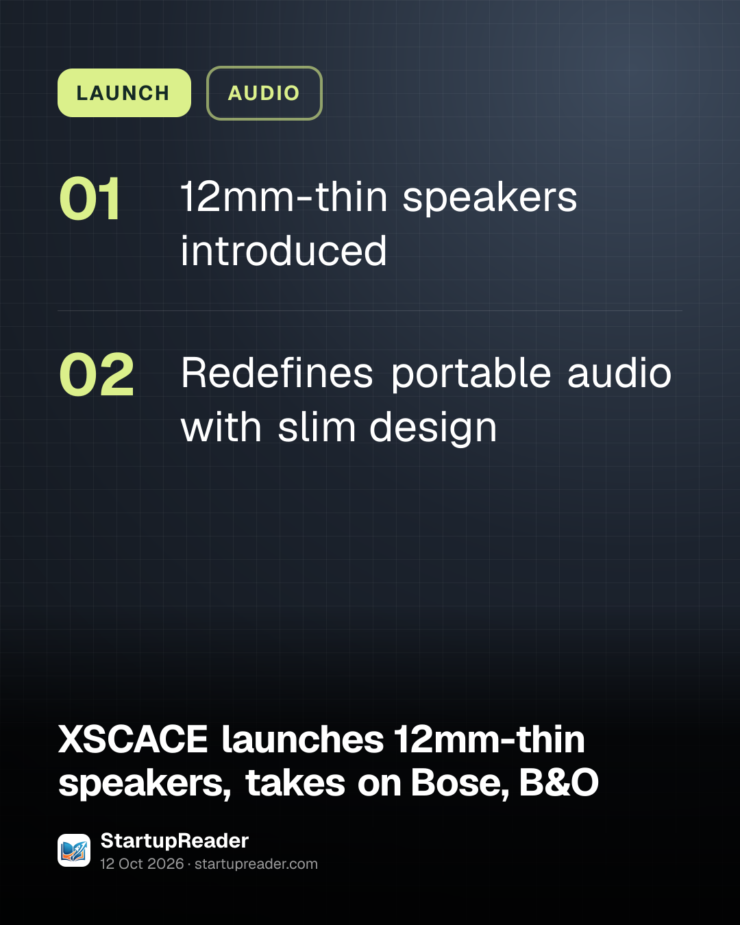 LAUNCH. 12mm-thin speakers introduced; Redefines portable audio with slim design.